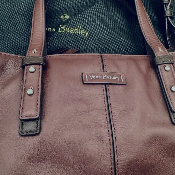 VERA BRADLEY GALLATIN Retired Leather Tote Handbag Dust Cover Burgundy Classic - Picture 2 of 4